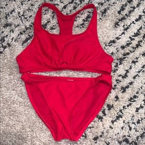 scoop neck swim suit (M), bikini bottoms (S)